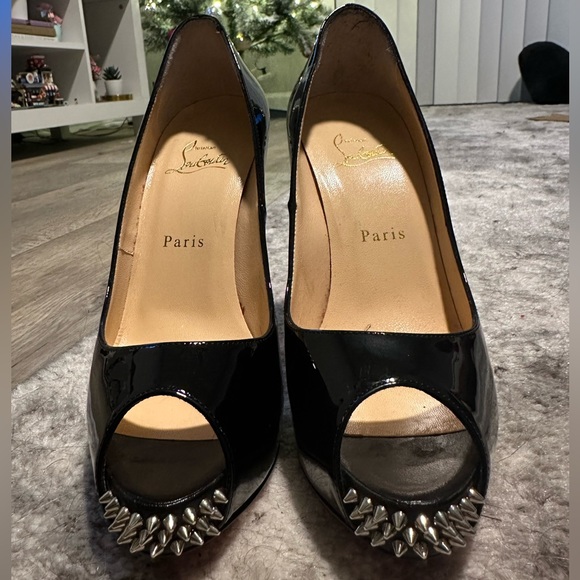 Christian Louboutin Peep Toe Pumps with Spike Accents - Picture 7 of 11